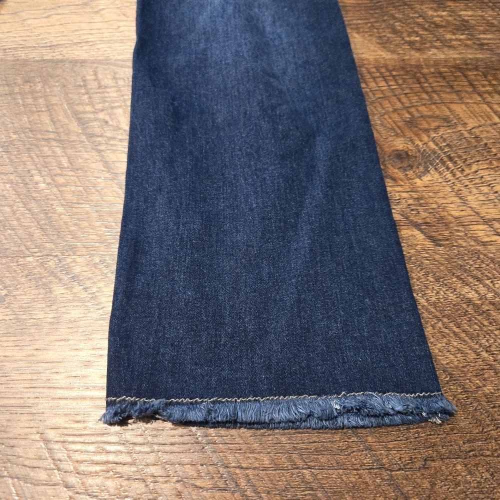 Denim Overalls Jeans Distressed Raw Hem Bootcut Dark Wash Cotton Stretch Farm S - Picture 7 of 13